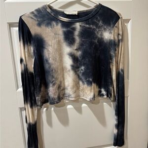 Lush Black and Cream Tie-Dye Long Sleeve Top